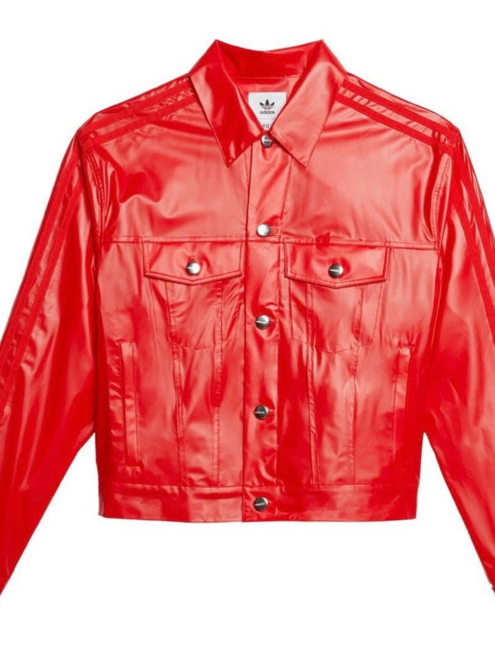 Adidas originals X fiorucci kiss red jacket vinyl sheer pvc crop snap button